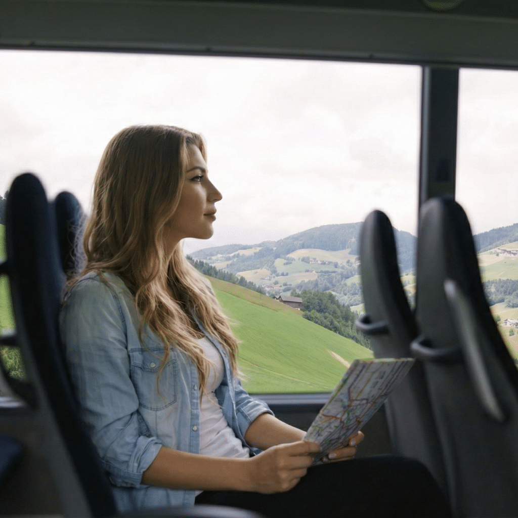 European Coach Tours: A Tour Director's Complete Guide to Group Travel - Solo traveler on a coach driving through a mountain scenery