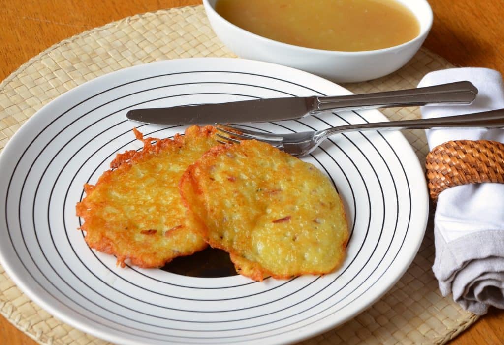 Crispy-edged potato pancakes, a favorite street food in Cologne.